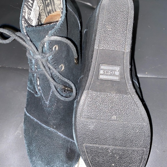 Black Suede Tom Lace Up Wedge Heels - Picture 3 of 4